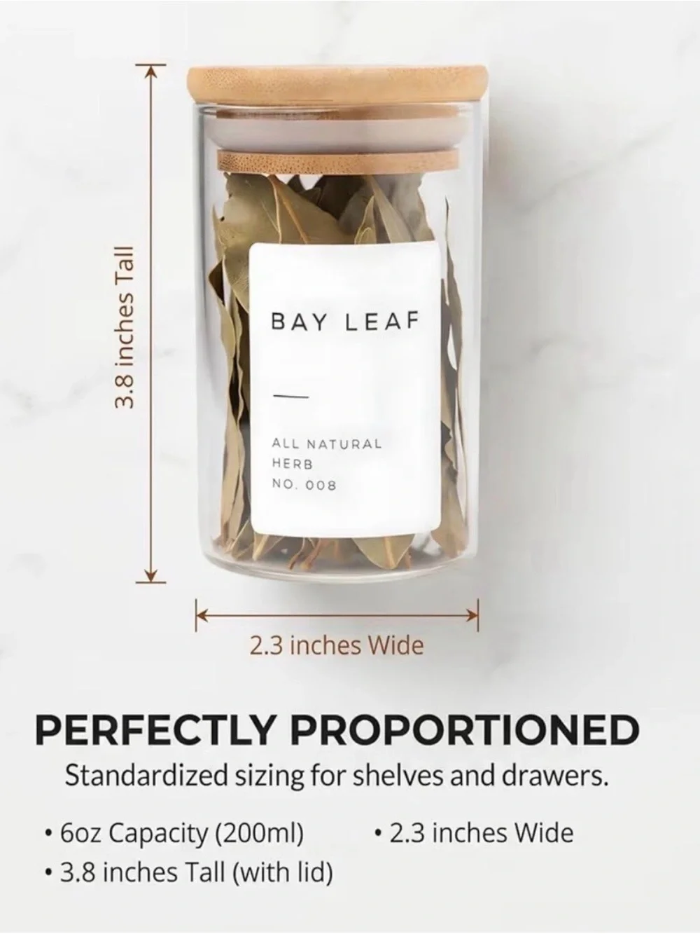 Bloomondo Empty Spice Jars with Label Pack (12x Bamboo Lid Glass Jar)